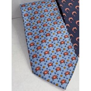 Meeting Street Handmade Nautical Crab Print Silk‎ Tie Light Blue Designer Men's